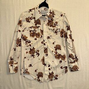 Vtg H Bar C 70s Western Shirt Men 15 1/2 Cowboy Disco Floral Groovy Rockabilly